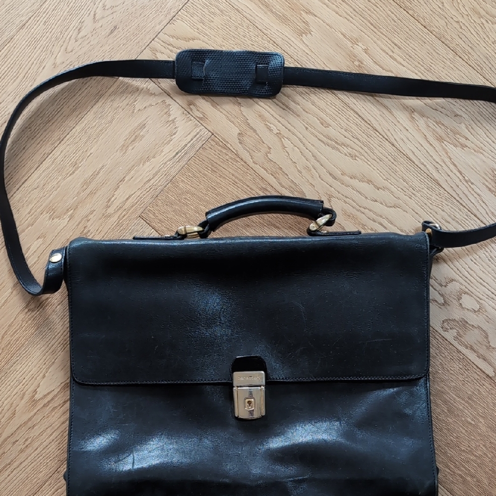 Black Leather Briefcase with Shoulder Strap
